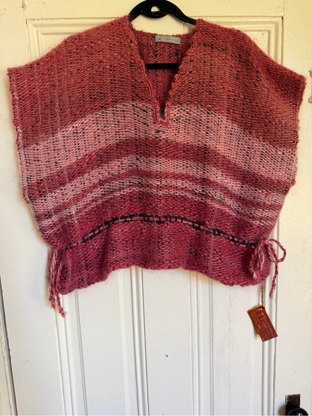 Striped Handspun mohair Pink Knit Women's Sweater Poncho size M so cute nwt